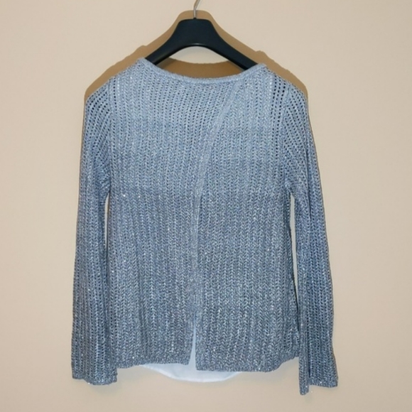 White House Black Market|Sequin Ombre Twofer Crew Neck Sweater Back Slit Shimmer - Picture 15 of 16